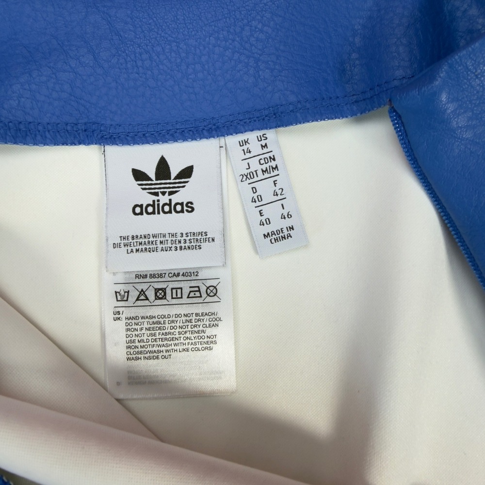 Adidas Originals Womens Blue Faux Leather Mini Skirt Trefoil Logo‎ M Streetwear - Picture 2 of 11